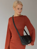 Emilia Saddle Bag, Real Leather in Black