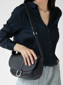 Emilia Saddle Bag, Real Leather in Black