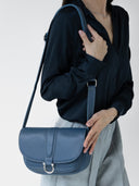Emilia Saddle Bag, Real Leather in Blue
