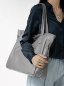 Everyday Tote Real Leather Bag, Grey
