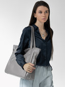 Everyday Tote Real Leather Bag, Grey
